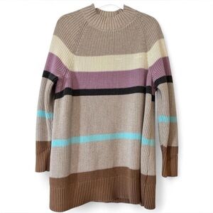 Lands’ End Drifter Shaker Tunic Sweater 100% Cotton Mock Neck Medium Striped